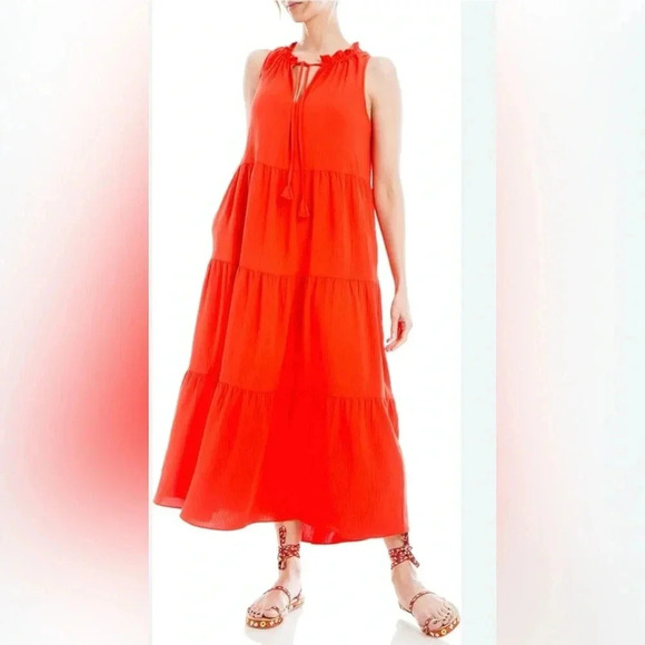 Max Studio Women's Sleeveless Casual Tiered Maxi Dress with Front Drawstring XS - Picture 2 of 9